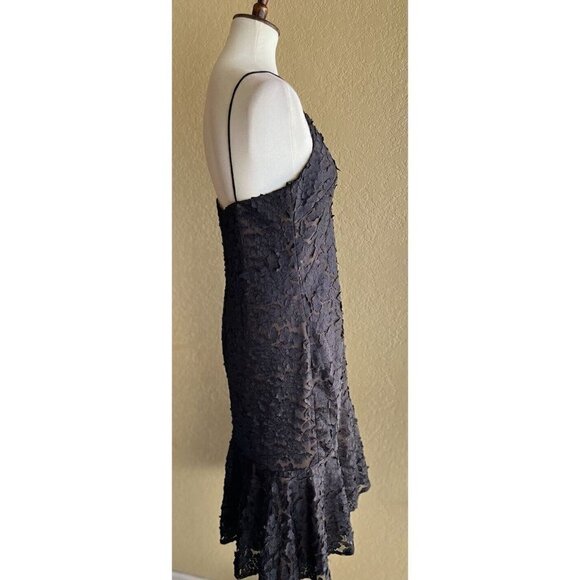 Vera Wang Women's Black Floral Ruffle Lace Cocktail Dress Size 8 - Picture 9 of 11